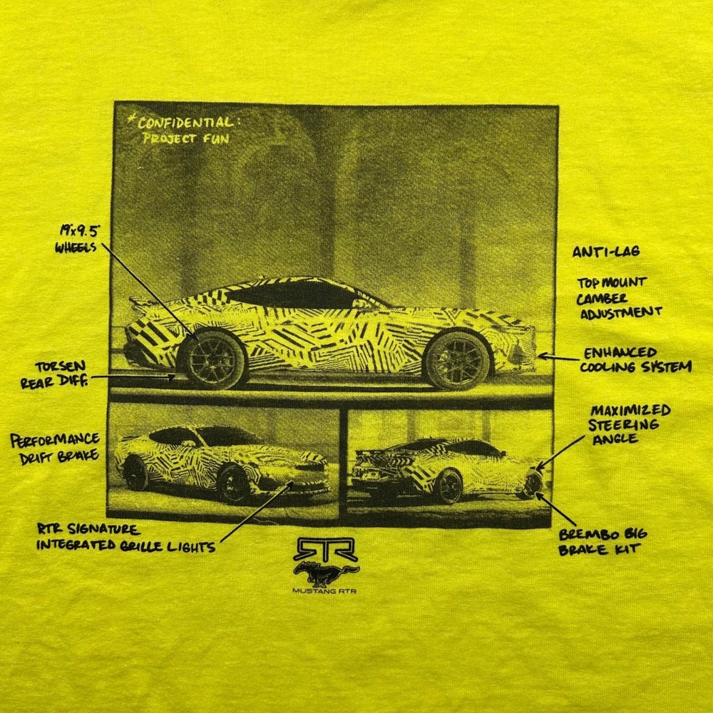 RTR Vehicles Ford Mustang RTR Project Fun Graphic Tee Mens L Neon Yellow